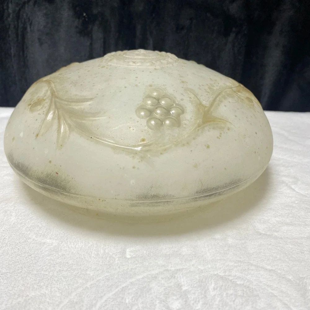 Vintage MCM Frosted Glass Dome Embossed Grapes Vine Light Fixture Cover‎ Globe
